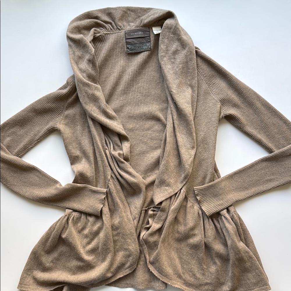 Anthropologie Guinevere brown cotton/cashmere blend small waterfall cardigan - Picture 2 of 9